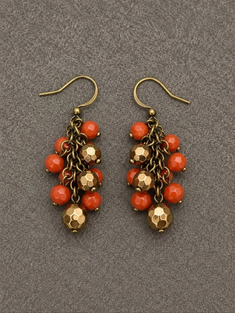 3/$30 VTG Gunmetal Orange Beaded Cluster Dangle Hook Earrings